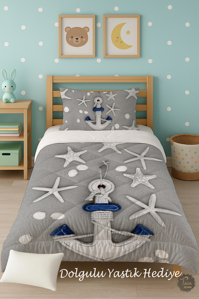 Talia Home Сірий морський зірка з візерунком якоря Односпальний дитячий ковдр...