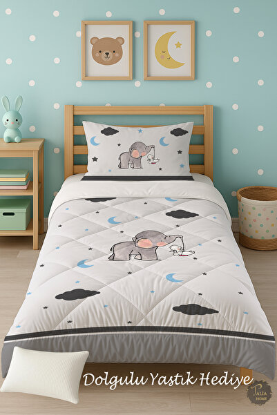 Talia Home Біла ковдра для односпального ліжка з милим малюнком слоника TLAG-119