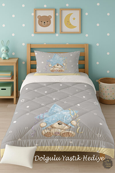 Talia Home Star Holding Teddy Bear Patterned Single Children's Quilt Sleeping Set Tlag-137