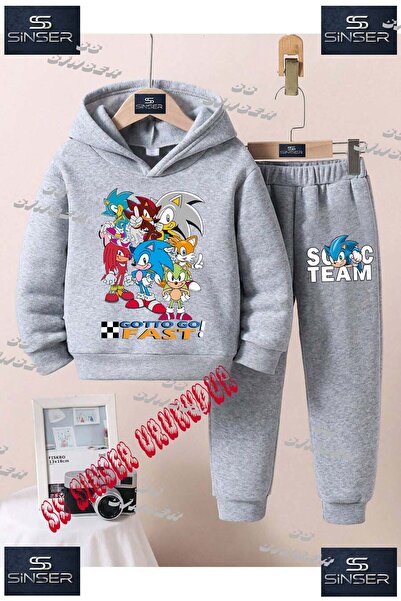 SS SİNSER Children's Unisex "Sonic Gotto Fast Coklu" Special Printed Hooded T...