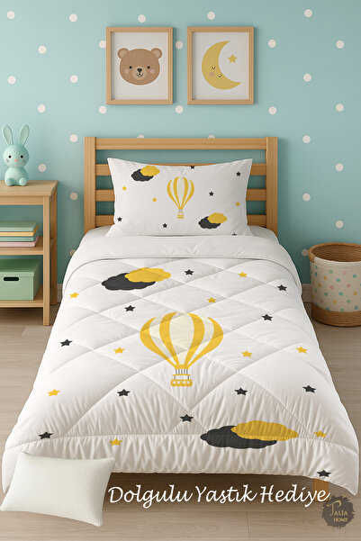 Talia Home Yellow Balloon Patterned Single Children's Quilt Sleeping Set Tlag-019