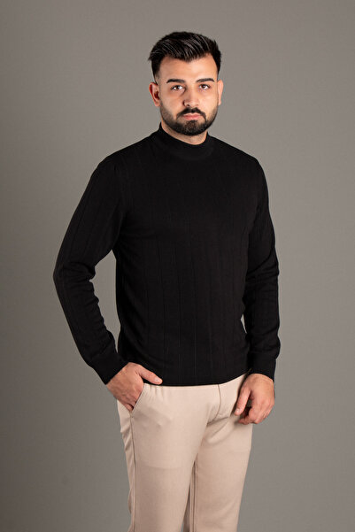 ZEKİ ÖZER Men's Black Patterned Fisherman Tricot