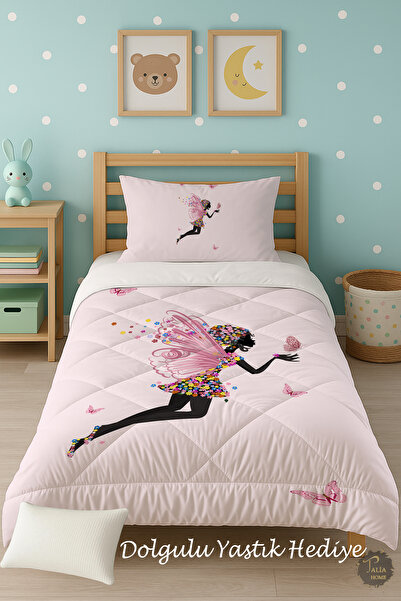 Talia Home Set de dormit cu pilota pentru copii cu model Butterfly Girl TLAG-062