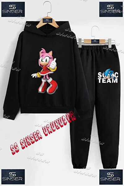 SS SİNSER Children's Unisex'Sonic Pink Anime Girl' Custom Printed Hoodie Trac...