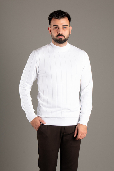 ZEKİ ÖZER Men's White Patterned Fishing Knitwear