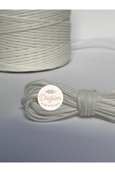 Düğüm Hobi Atölyesi 1.2 mm Beyaz 3 metre Saraç Mumlu İp Bileklik Halhal Kolye...