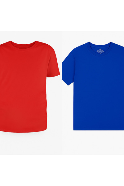 MARKATEM 2-Pack Red and Blue Oversized Relaxed Fit Cotton Unisex T-Shirts
