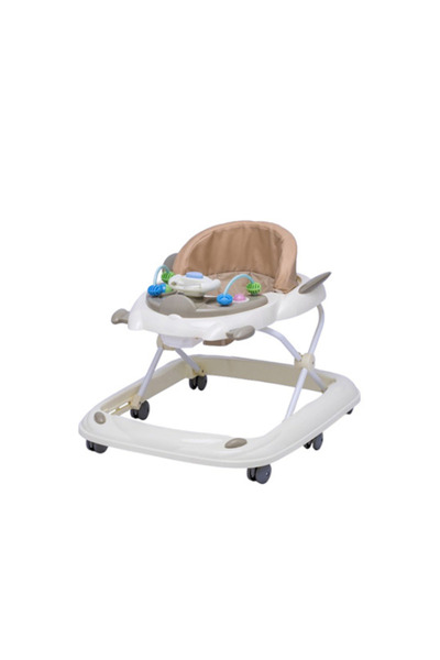 Other Foldable Baby Walker with Music, Lights & Interactive Toys – Beige & White, 6 Wheels, Cushioned Seat