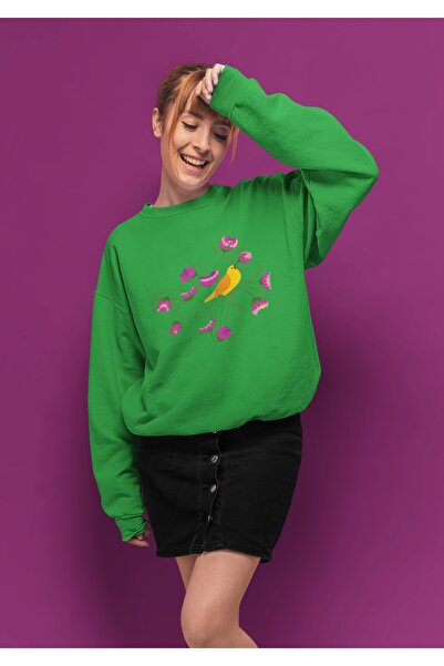 ArtYus سترة بياقة دائرية مطبوعة بألوان زاهية من FLOWER BIRD