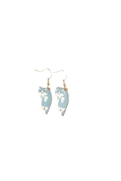 SYGGY Women's Earrings, Metal Alloy, Hanging Cat Model Blue