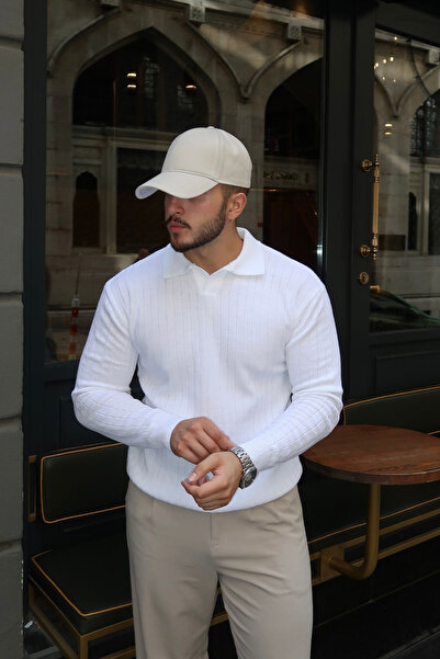 Livio Ferri Kimi Ribbed Men's Knitwear Polo Neck Regular Fit Long Sleeve T-Shirt