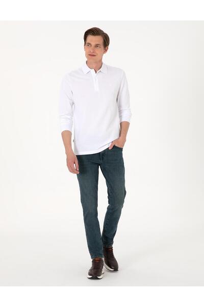 Pierre Cardin White Slim Fit Non-Curling Polo Neck Long Sleeve Sweatshirt