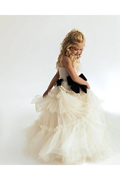 For Kids Baby Kız Çocuk Tasarım İnci Fiyonk Detaylı Elbise