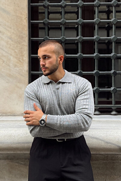 Livio Ferri Kimi Ribbed Men's Knitwear Polo Neck Regular Fit Long Sleeve T-Shirt