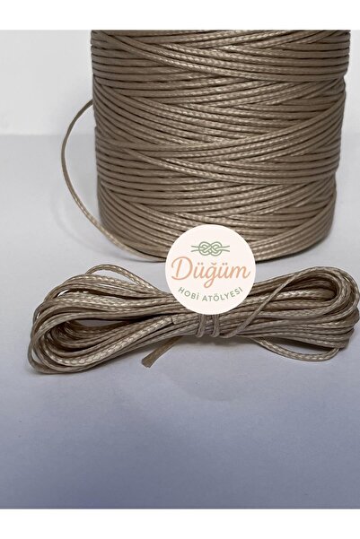 Düğüm Hobi Atölyesi 1.6 mm Bej Renk 3 metre Saraç Mumlu İp Halhal Kolye Deri ...