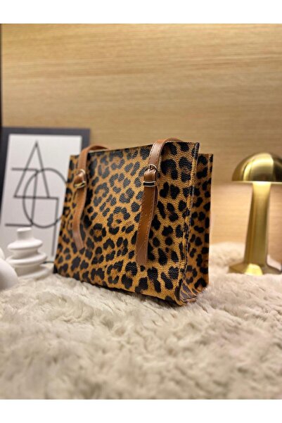 MODANTA Savana Elegance Leopard Patterned Women's Leather Strap Hand and Shoulder Bag