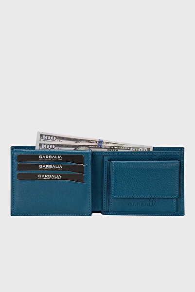 Garbalia Genuine Leather Coin Compartment Rfid Blocking Petrol Blue Wallet