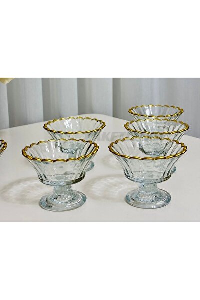 Zeryas Home 6-Piece Footed Glass Sugar Bowl Turkish Delight Bowl Sugar Bowl Gold
