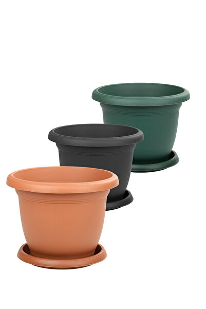 TEMMUZ HOME No 3 Villa Saksı 3 Adet 1.7 Litre 18cm Delikli Tabaklı Plastik Yu...