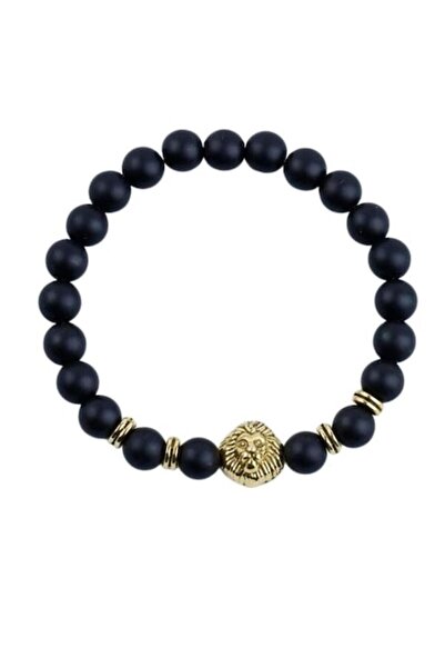 SYGGY Bracelet for Men, Lion Head, Black/Gold