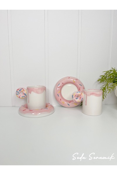 seda seramik Handmade Dila Design Donut 4-Piece Coffee Cup Set for 2 People