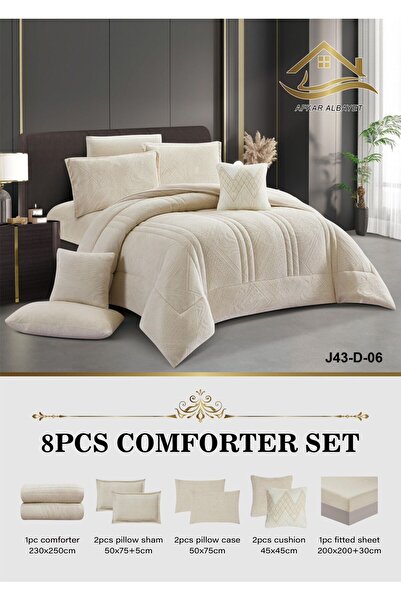 Generic 8-piece winter fur embroidered bedspread for two people