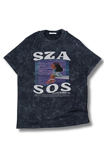 Fuddy Moda تي شيرت قابل للغسل للجنسين مكتوب عليه Sza Sos، تي شيرت كبير الحجم بطابع SZA ذو طابع ريترو