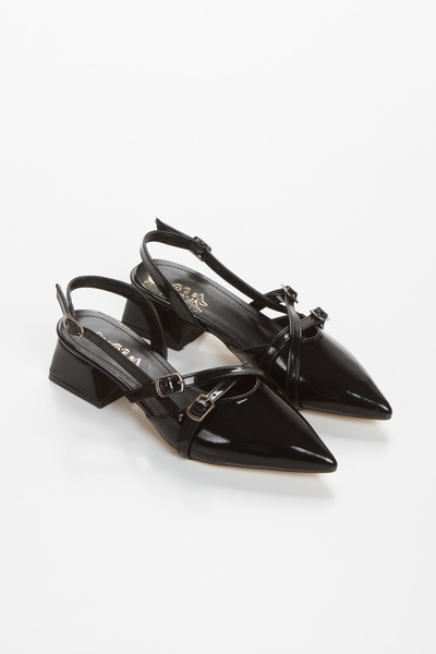 nambert Women's black patent leather double buckle 4 cm heeled daily classic shoe nbr3042