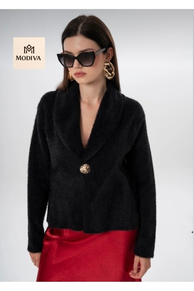 MODİVA MİX Modiva Women Shawl Collar Button Detailed Beard Fabric Plush Cardigan - 5 Color Options