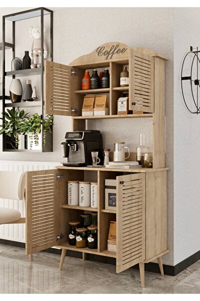 enwood Avior kahve köşesi safir meşe MDF kapaklı raflı 90 cm