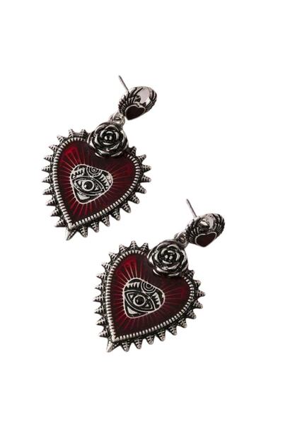SYGGY Occult earrings, heart pattern, red
