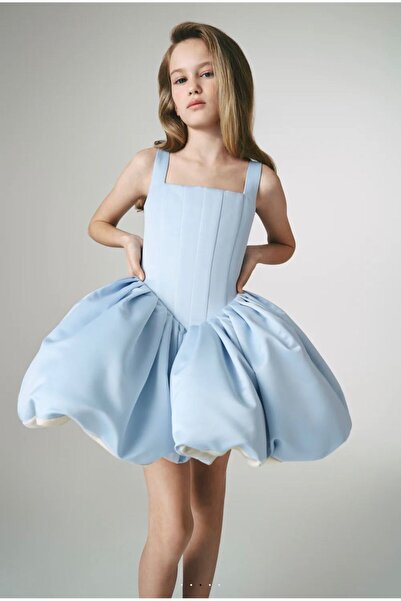 For Kids Baby Kız Çocuk Tasarım Kare Yaka Balon Elbise