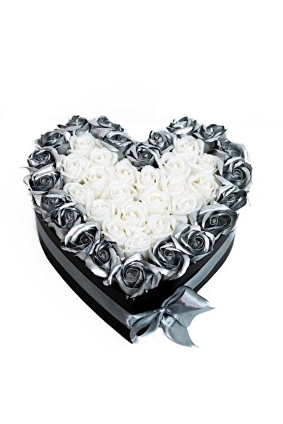 Colorissima Heart-Shaped Floral Arrangement, White and Gray, 26 cm,