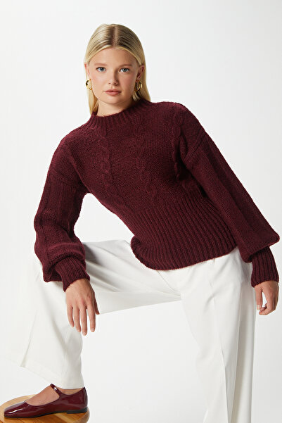 Ritnice Women's Stay Soft Texture Hair Knit Thick Burgundy Knitwear Sweater Kz00174