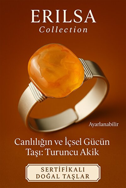 Erilsa خاتم من حجر العقيق البرتقالي الطبيعي المعتمد - علبة سميكة قابلة للتعديل