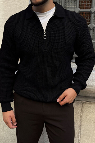 Livio Ferri Mena Men's Polo Neck Thessaloniki Knit Half-Zip Thick Knitwear Sweater