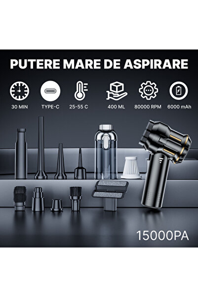 IMA TREND Aspirator Portabil 4 in 1 IMA Trend, 100W, 15000Pa, HEPA, 3 Viteze, Acumulator 6000mAh, negru