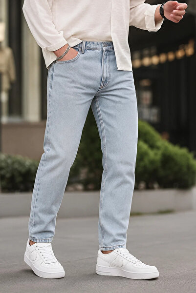 DAMGA JEANS Men's Wide Leg Basic Stretchy Ice Blue Jeans