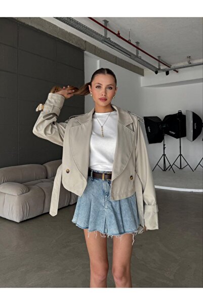 Miss Beyoğlu İthal özel üretim kemer detaylı oversize trençkot