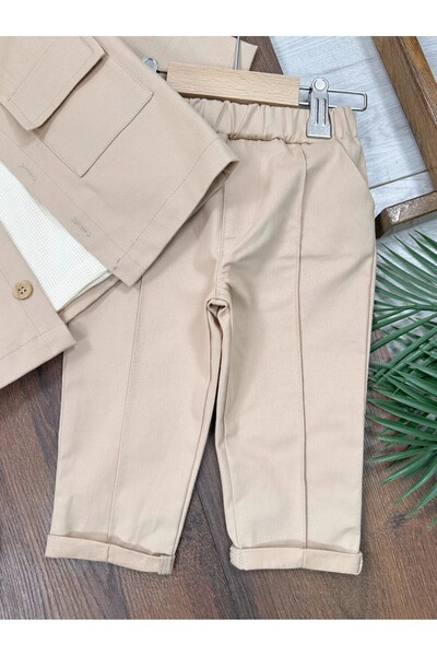 ADDA KETEN GABARDİN SWEATSHİRT BADİ RAHAT KESİM PANTOLON 3 LÜ ERKEK BEBEK VE ÇOCUK TAKIM