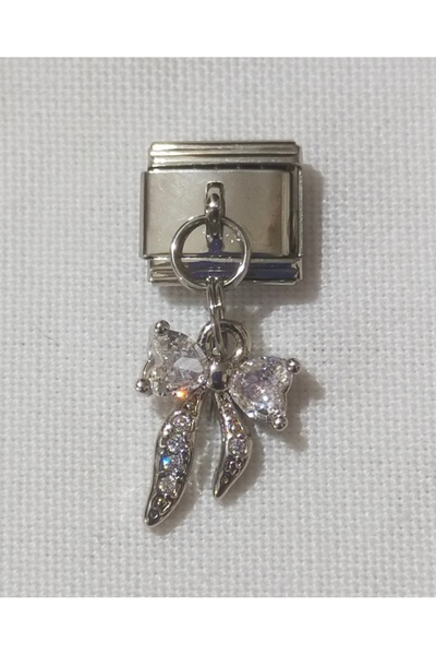 SATIYU BUTİK قلادة على شكل فيونكة، سوار إيطالي متوافق مصنوع من الفولاذ المقاوم للصدأ في علبة هدايا