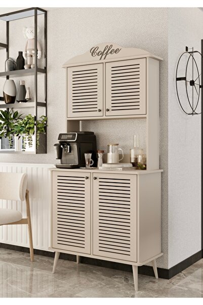 enwood Avior kahve köşesi kumtaşı MDF kapaklı raflı 90 cm