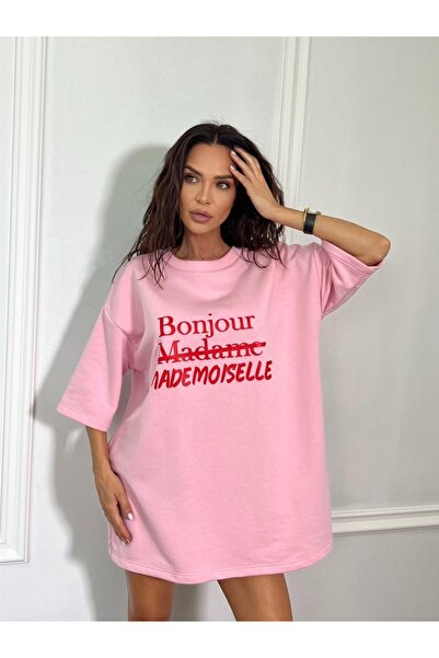 Unbranded/Generic Tricou tip rochie oversized MADEMOISELLE, cu mesaj imprimat