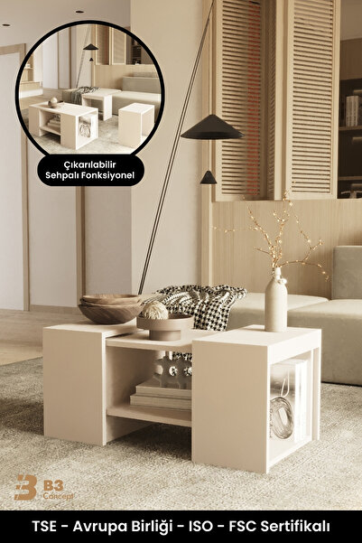 B3 Concept Oslo Serisi Çıkarılabilir Yan Sehpalı Takım Fonksiyonel Raflı 1. Kalite Modern Dekoratif Orta Sehpa