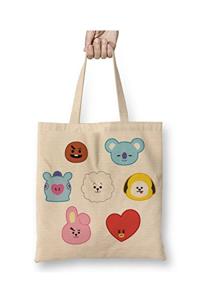 Toyaso Bts Bt21 Personaje Geantă de pânză albă Geantă de cumpărături cu mâner...