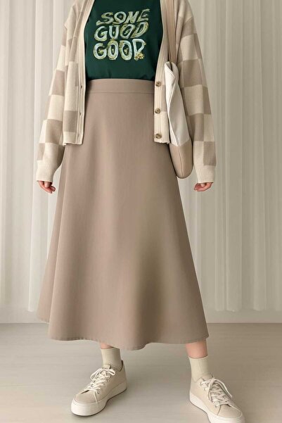 Genel Markalar Puf Scuba Kumaş Fermuarlı Tesettür Uzun Etek