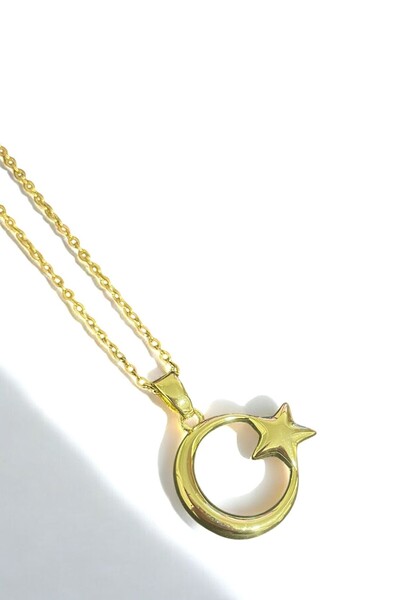 özgül takı ve tasarım Stainless Steel Gold Color Moon Star Women Necklace