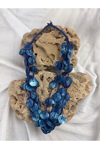 SEDEF TAKI Lacivert taşlı kabuk kolye