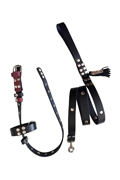 balkonda طقم طوق للكلاب مع حزام للرقبة من الجلد الأسود: 30-60 سم حزام قابل لل...