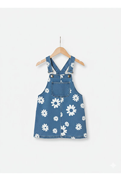 Selvira Rochie din denim cu imprimeu floral pentru fete – Vârsta 3/8 ani